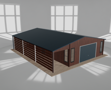 Garaż blaszany 6x9.5m z wiatą Ciemny orzech