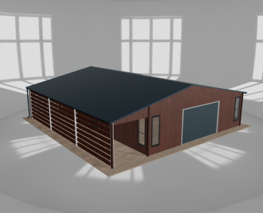 Garaż blaszany 7.5x9.5m z wiatą Ciemny orzech