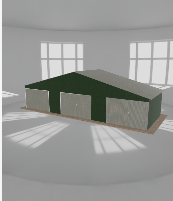 Garaż 11.5x4m trzystanowiskowy dwuspadowy Zielony