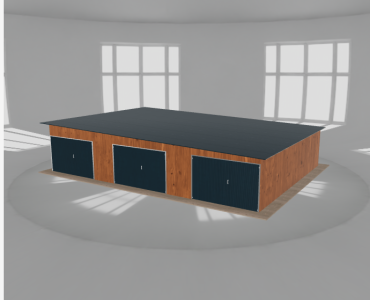 Garaż blaszany 11.5x8.5m trzystanowiskowy spad w prawo Złoty dąb