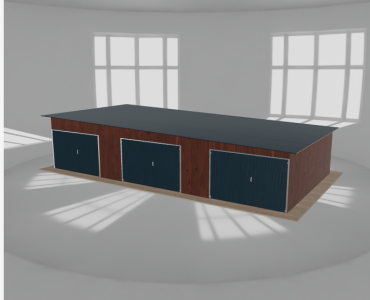 Garaż blaszany 11.5x6m trzystanowiskowy spad w prawo Ciemny orzech