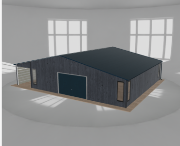 Garaż blaszany 9.5x9.5m z pomieszczeniem gospodarczym i wiatą Grafit drewno