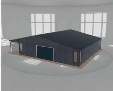 Garaż blaszany 10x10m z pomieszczeniem gospodarczym i wiatą Grafit drewno