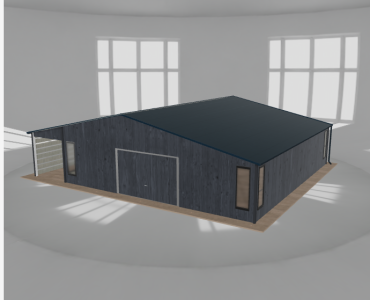 Garaż blaszany 9x9.5m z pomieszczeniem gospodarczym i wiatą Grafit drewno