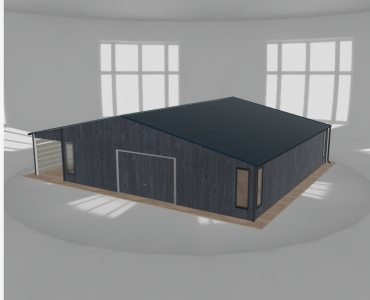 Garaż blaszany 9.5x10m z pomieszczeniem gospodarczym i wiatą Grafit drewno