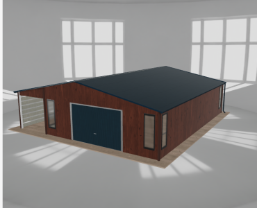 Garaż blaszany 6.5x9.5m z wiatą Ciemny orzech