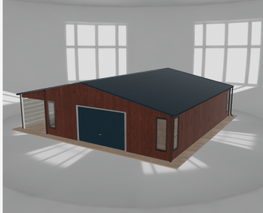 Garaż blaszany 7.5x9.5m z wiatą Ciemny orzech