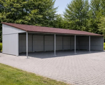 Wiata stalowa 20x6 m Dach dwuspadowy Grafit